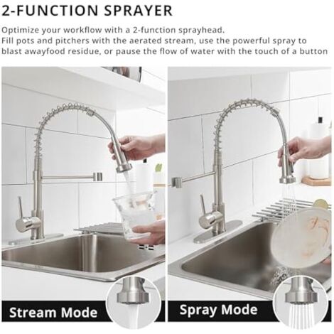 Robinet d'évier de cuisine avec panneau de comptoir, robinet d'évier de cuisine moderne à poignée unique en acier inoxydable nickel brossé avec douchette extractible