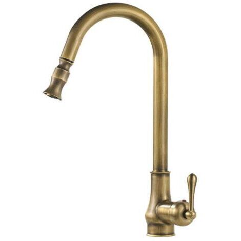 Robinet d'évier de cuisine de style rétro, robinet mélangeur eau chaude/eau froide pour salle de bain à poser, bec extractible pivotant, couleur bronze