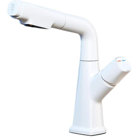 Robinet d'évier de cuisine, douchette extractible avec deux modes de pulvérisation, blanc