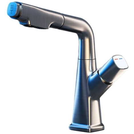 Robinet d'évier de cuisine, douchette extractible avec deux modes de pulvérisation, gris