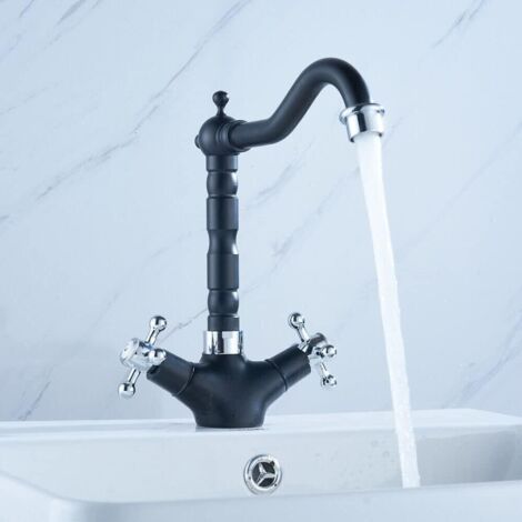 Robinet d'évier de cuisine - Mitigeur monocommande - Rétro noir - Robinet de cuisine - Robinet haut de cuisine - Robinet d'évier en laiton