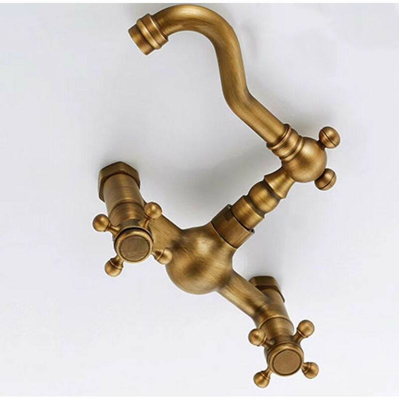 Robinet d'évier de cuisine mural rétro 2 eau chaude et froide rotative à 360 degrés à l'ancienne robinet de lavabo de salle de bain universel bec