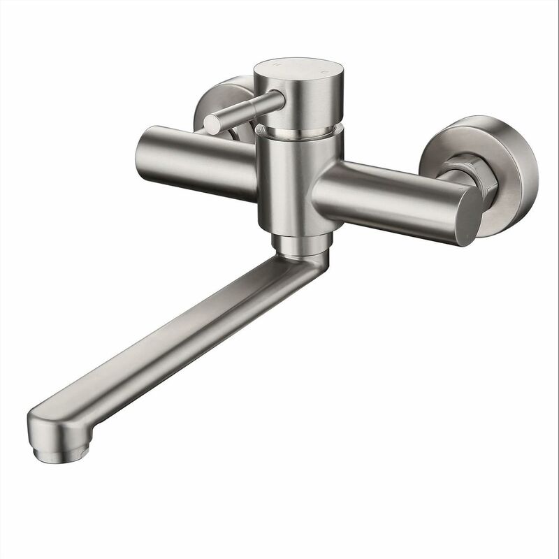 Robinet d'évier de cuisine Pivotant à 360° En acier inoxydable Montage mural Mitigeur froid et chaud