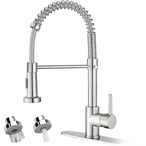 Robinet d'évier de cuisine, robinet commercial à douchette extractible, nickel brossé, poignée unique, haute pression, style campagnard, pour buanderie ou camping-car