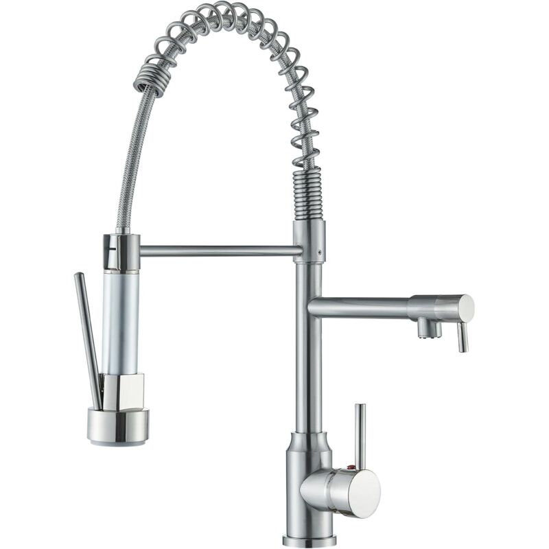 Suguword - Robinet d'évier de Cuisine, Robinet de cuisine Nickel Brossé rotatif à 360 degrés, double bec de pulvérisation, robinets de cuisine à