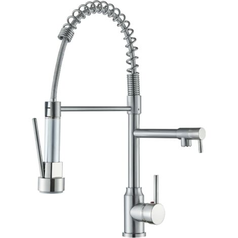 Robinet d'évier de Cuisine, Robinet de cuisine Nickel Brossé rotatif à 360 degrés, double bec de pulvérisation, robinets de cuisine à ressort, robinet mitigeur d'évier