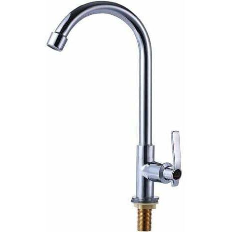 Robinet d'évier d'eau froide Mitigeur un trou à arc élevé Robinet de barre en acier inoxydable à montage sur pont pour cuisine-jardin Camping-car en plein air Installation facile Chrome