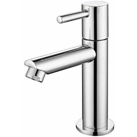 Robinet d'évier d'eau froide uniquement, mélangeur d'évier de surface durable en acier inoxydable argenté, robinet de lavabo pour toilettes invités, 270g