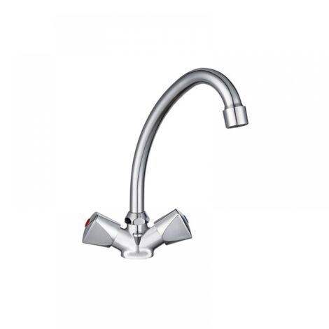 Robinet d'évier double avec bec pivotant et support chromé monotrou