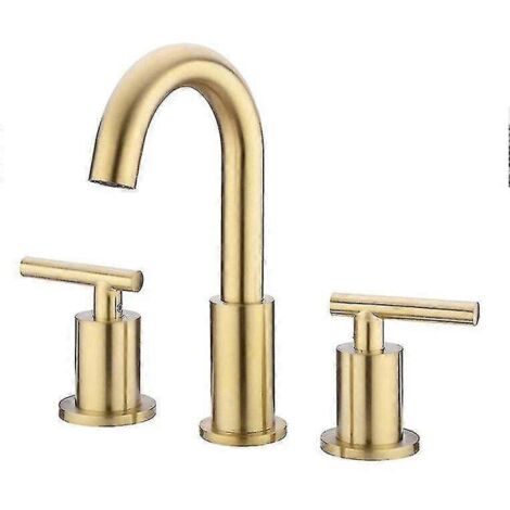 Robinet d'évier en laiton de 20 cm (8 pouces) avec 2 poignées, 3 trous, vanne et tuyaux d'alimentation en eau, Cupc, C