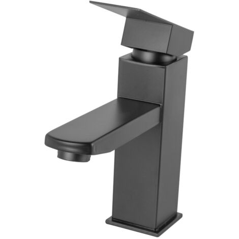 Robinet d'évier en laiton/zinc, noir, eau chaude/froide, flexibles, bec bas, levier unique [QLI-FA-4311]