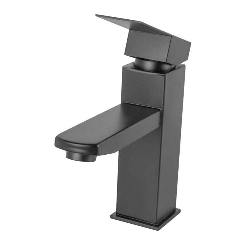 Greenice - Robinet d'évier en laiton/zinc, noir, eau chaude/froide, flexibles, bec bas, levier unique [QLI-FA-4311]