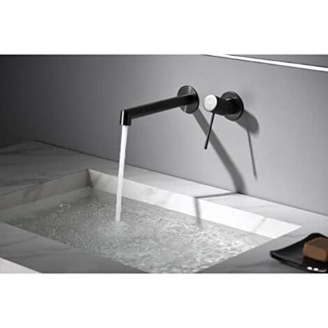 Robinet d'évier intégré - Robinet de salle de bain à poignée unique avec système de montage mural, robinet d'évier intégré couleur métal noir