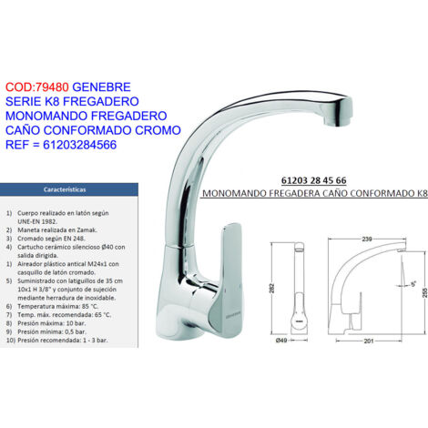 Robinet d'évier monocommande Genebre K8 avec forme CR61203284566
