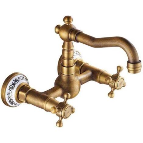 Robinet d'évier mural, robinet pivotant en cuivre, robinet d'évier d'eau chaude et froide, adapté à la salle de bain, à la cuisine, aux toilettes