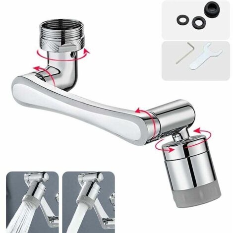 Robinet d'Extension Multifonctionnel Rotatif à 1440 Degrés, Accessoire de Filtre Robinet, 1080°Mousseur Robinet avec Deux Méthodes de Sortie d'eau pour Cuisine Salle de Bain - Argent
