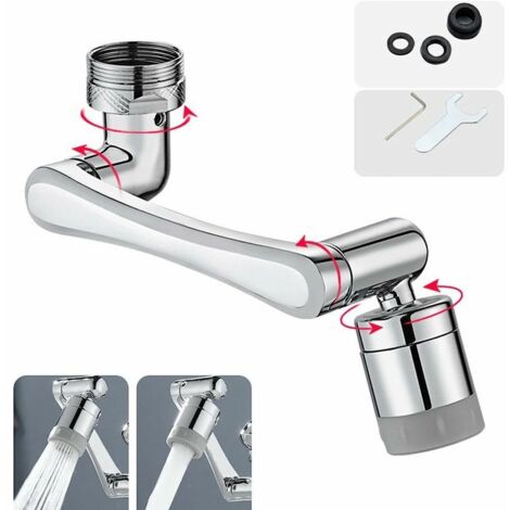 Robinet d'Extension Multifonctionnel Rotatif à 1440 Degrés, Accessoire de Filtre Robinet, 1080°Mousseur Robinet avec Deux Méthodes de Sortie d'eau pour Cuisine Salle de Bain - Argent