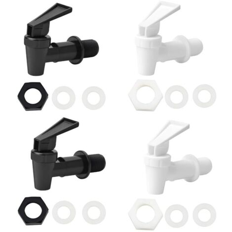 Robinet distributeur de boissons en verre 4 pièces, robinet distributeur de boissons étanche en PP pour les barbecues, les pique-niques, les fêtes au bord de la piscine (2 Noirs + 2 Blancs)