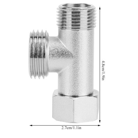 Robinet Diverteur 3 Voies Flushing Valve EU3/8 Cuivre Nickelé - 2 Pièces Adaptateur Toilette/Lavabo (Taille: 4.8cm x 2.7cm)