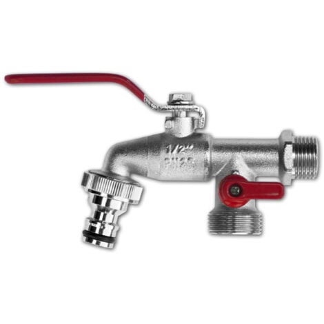 Robinet double 1/4 de tour fileté 1/2 ", GZ 2x1" + raccord rapide standard
