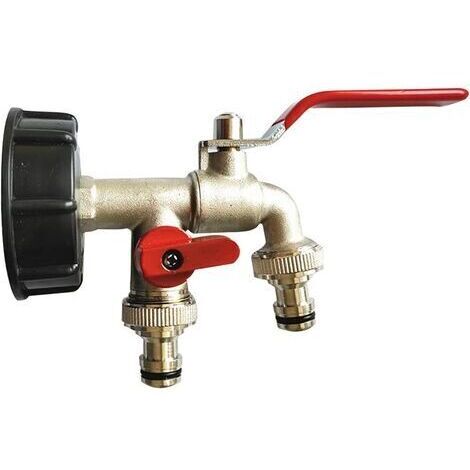 Robinet Double De Jardin 1/2",Robinet Cuve 1000l Adaptateur De RéServoir D'Eau Ibc Robinet Recuperateur Eau De Pluie,Double Robinet En Laiton en PP Filetage Gros 60 MM S60x6 Ibc Raccord Robinet