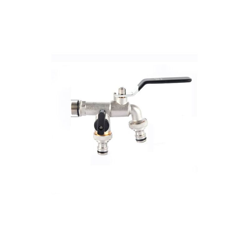 Robinet double de jardin, robinet d'eau en laiton, robinet de calibre 3/4 pouces de haute qualité - noir AIPERQ