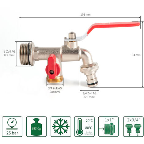 Robinet double de jardin, robinet en laiton, robinet double BSP 3/4 pouces de haute qualité