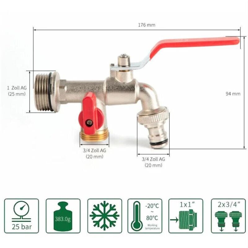Robinet double de jardin, robinet en laiton, robinet double bsp 3/4 pouces de haute qualité