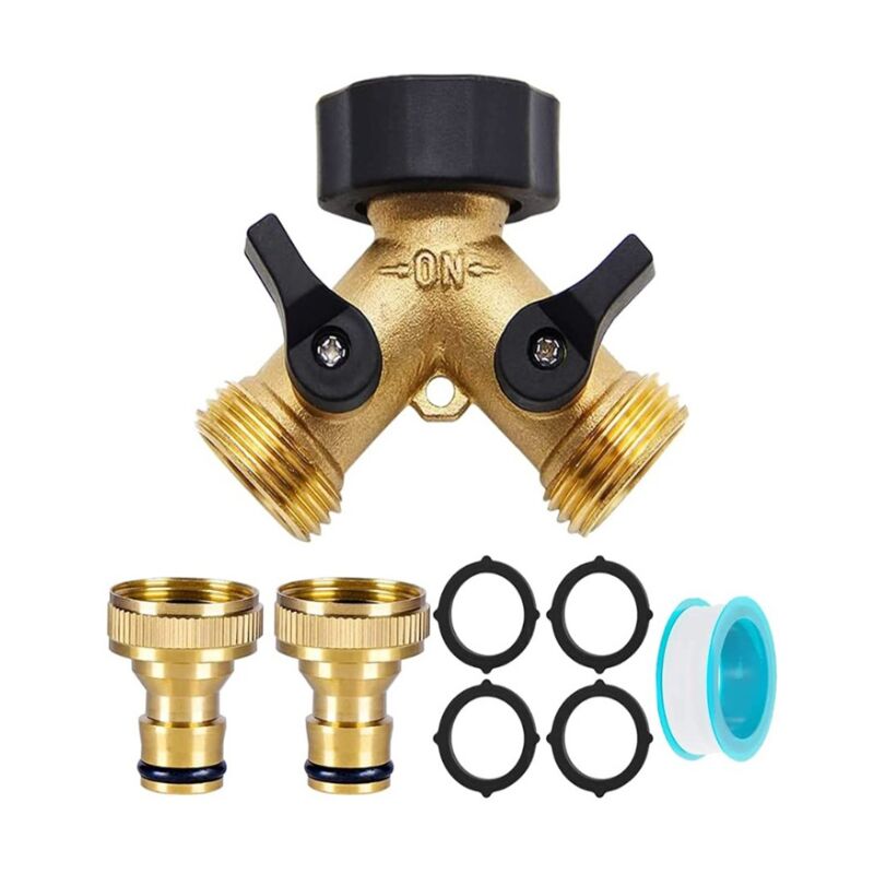 Laoa - Robinet Double Machine a Lave, Raccord en y, Répartiteur de Robinet de Jardin en Laiton avec 4 Tapis en caoutchouc et 2pc Nez de robinet laiton