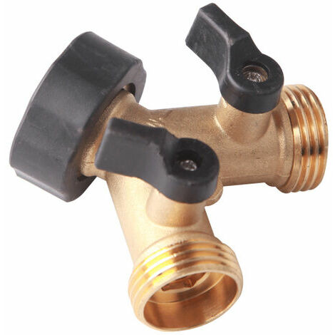 Robinet Double Machine a Lave, Répartiteur de Robinet de Jardin en Laiton, Raccord en Y, 3/4 Pouces pour Connexion de 2 Appareils, Robinet Double Sortie pour Robinet Jardin,Adaptateur Robinet