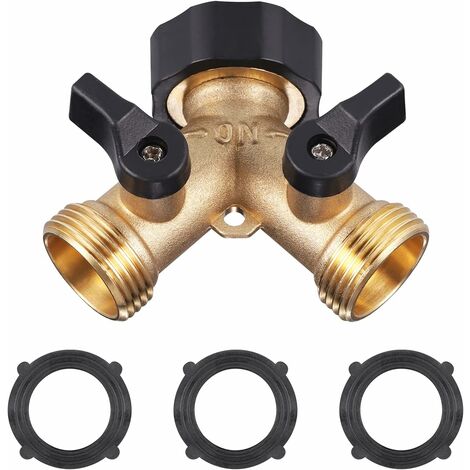 Robinet Double Machine a Lave, Répartiteur de Robinet de Jardin en Laiton, Raccord en Y avec 3Tapis en caoutchouc , 3/4 Pouces pour Connexion de 2 Appareils, Robinet Double Sortie pour Robinet Jardin