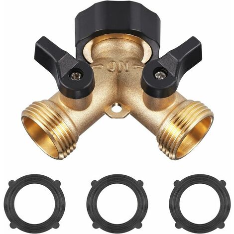 Robinet Double Machine a Lave, Répartiteur de Robinet de Jardin en Laiton, Raccord en Y avec 3Tapis en caoutchouc , 3/4 Pouces pour Connexion de 2 Appareils, Robinet Double Sortie pour Robinet Jardin