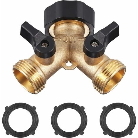Robinet Double Machine a Lave,GU.B/bon Répartiteur de Robinet de Jardin en Laiton, Raccord en Y avec 3Tapis en caoutchouc , 3/4 Pouces pour Connexion de 2 Appareils, Robinet Double Sortie pour Robinet