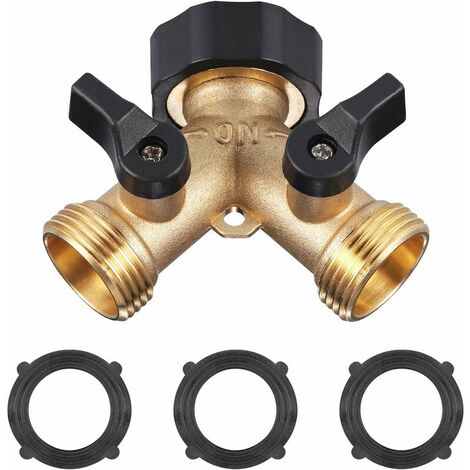 Robinet Double Machine a Lave,GU.B/bon Répartiteur de Robinet de Jardin en Laiton, Raccord en Y avec 3Tapis en caoutchouc , 3/4 Pouces pour Connexion de 2 Appareils, Robinet Double Sortie pour Robinet