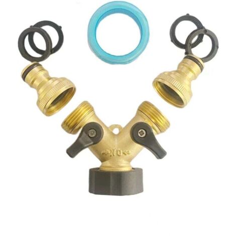Robinet Double Machine a Laver, 2-Voies Y-Distributeur, Adaptateur Tuyau Arrosage en Laiton de 3/4"&1/2", Raccord en Y avec 2 Répartiteur de Tuyau pour Connexion de 2 Appareils