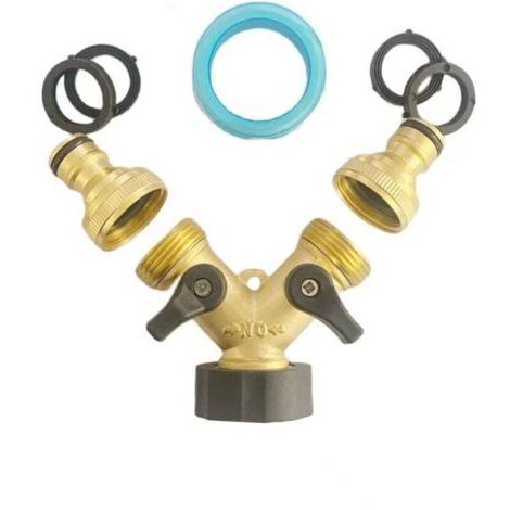 Robinet Double Machine a Laver, 2-Voies Y-Distributeur, Adaptateur Tuyau Arrosage en Laiton de 3/4"&1/2", Raccord en Y avec 2 Répartiteur de Tuyau pour Connexion de 2 Appareils