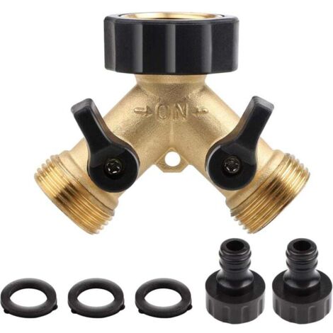 Robinet Double Machine a Laver, Répartiteur Raccord Robinet Tuyau d'Arrosage en Y 2 Voies pour Tuyaux d'Alimentation 3/4, Robinet Double Sortie pour Robinet Jardin,Adaptateur Robinet ，2-Voies Y-Distri