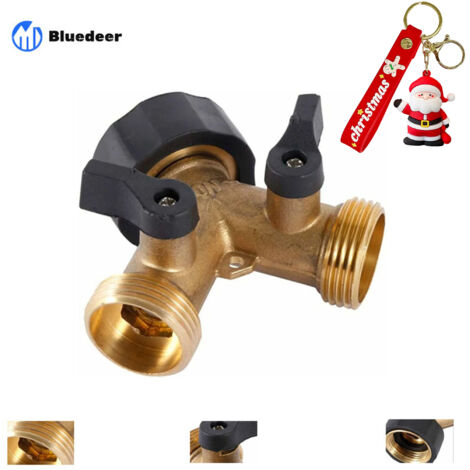 Robinet Double Machine a Laver, Répartiteur Raccord Robinet Tuyau d'Arrosage en Y 2 Voies pour Tuyaux d'Alimentation 3/4", Robinet Exterieur Jardin Double en Laiton Robuste