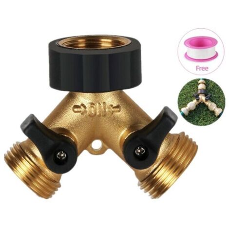 Robinet double pour machine à laver, distributeur de robinet de jardin en laiton GU.B/bon, connecteur en Y (avec sangle bio), 3/4 pouce, pour connecter 2 appareils, robinet à double sortie