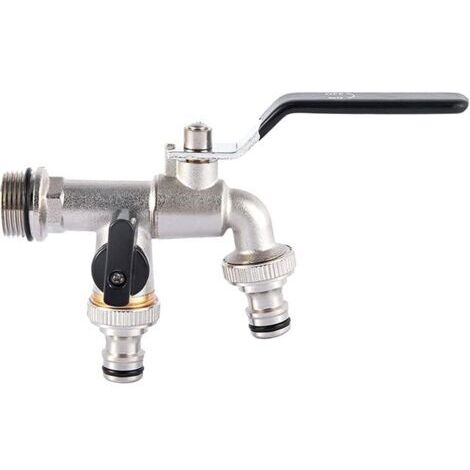 Robinet Double Sortie 3/4 Pouces et 1  3/4 Pouces avec Valve de Sortie épaissie détachable