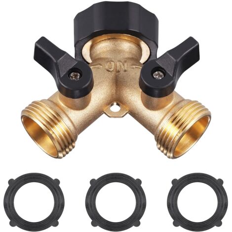 Robinet Double Sortie Machine a Lave, Répartiteur de Robinet de Jardin en Laiton, Raccord en Y, 3/4 Pouces pour Connexion de 2 Appareils, pour Adaptateur Robinet