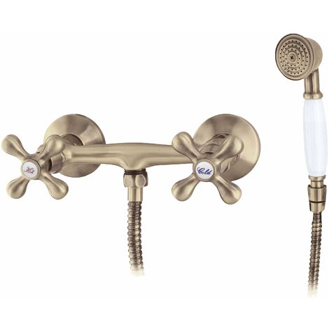 Robinet douche élégant avec des têtes rétro anciennes Laiton antique
