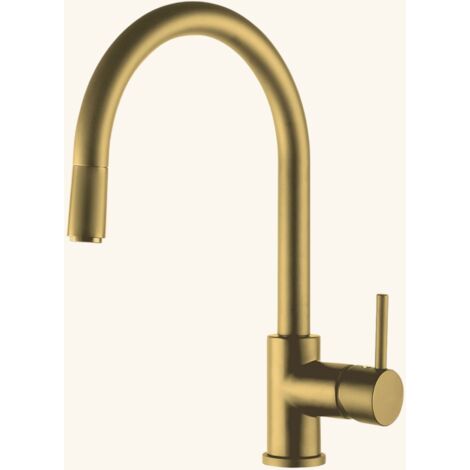 Robinet douchette col de cygne doré H 357 mm – Douchette extractible double jets – Débit 11 l/min – Rotation 360° – Luisina