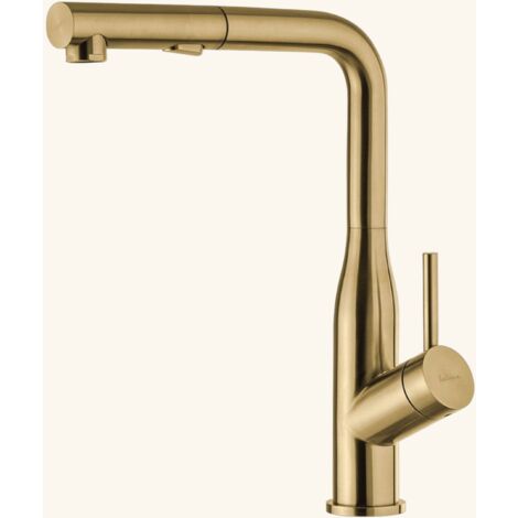 Robinet douchette inox doré 336mm – Bec coudé 180° – Douchette double jet – Débit 6.46 l/min – Normes Européennes 1111-817-1717 – Luisina