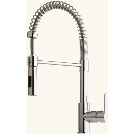 Robinet douchette mitigeur cuisine chromé – Douchette mobile double jet – Bec col de cygne 360° – Hauteur sous bec 131mm – Luisina