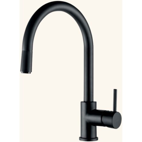 Robinet douchette noir col de cygne 360° – Débit 11 l/min – Limiteur de température – Flexible de raccordement inclus – Luisina
