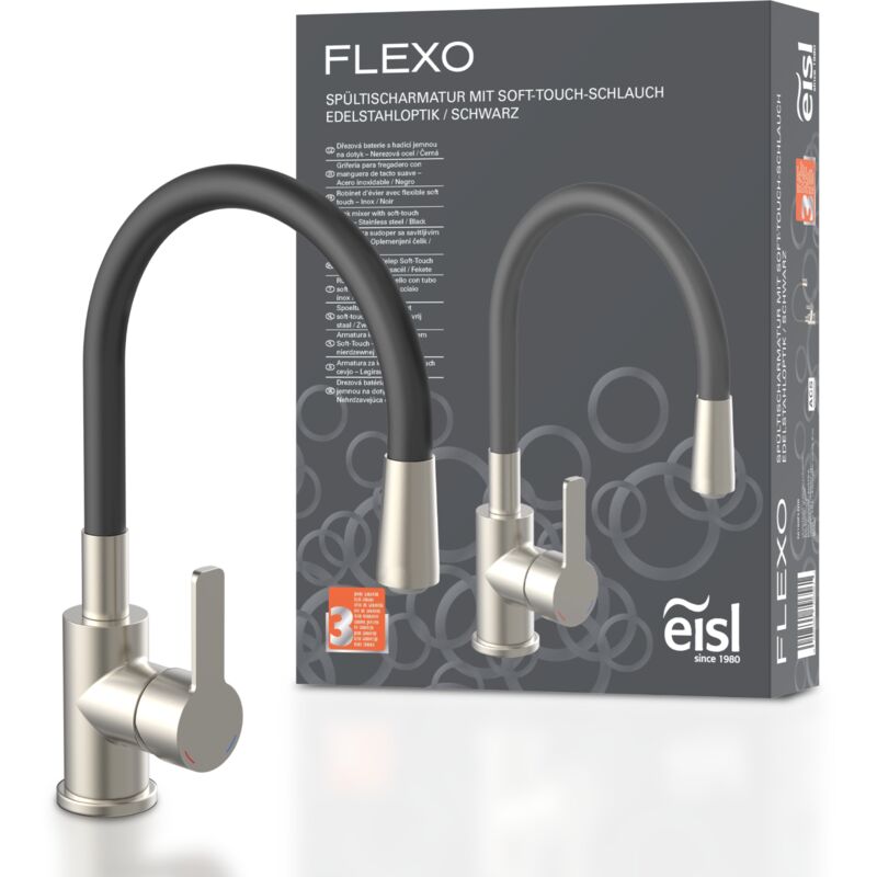 Robinet cuisine noir et inox Eisl flexo