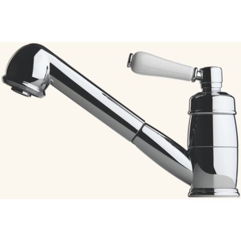 Robinet douchette vintage chromé – Douchette double jet – Hauteur sous bec 105 mm – Bec droit 210 mm – Cartouche céramique – Chambord