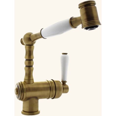 Robinet douchette vintage vieux bronze – Bec coudé – Hauteur sous bec 209 mm – Débit 10 l/min – Flexible 150 cm inclus – Chambord