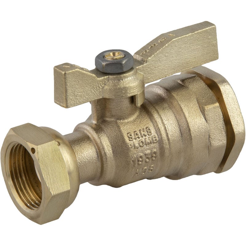 Sferaco - Robinet droit avant et après compteur laiton - Pour tube pehd 32 - Écrou prisonnier 1'1/4 (33/42)